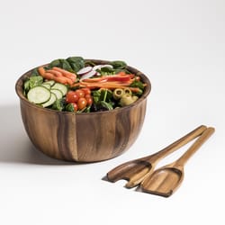 Kalmar Home Brown Acacia Wood Salad Bowl with Servers 1 pk