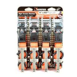 Keeper 1 in. W X 14 ft. L Orange Tie Down w/Ratchet 400 lb 4 pk