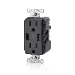 Leviton Decora 15 amps 125 V Duplex Black Outlet and USB Charger 5-15R 1 pk