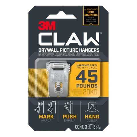 3M Claw Silver Drywall Picture Hanger 45 lb 1 pk 3M Claw Silver Drywall Picture Hanger 45 lb 1 pk