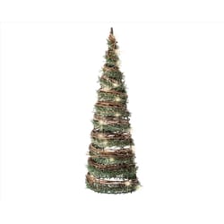 Lumineo LED Green/Brown Rattan Cone Indoor Christmas Decor 15.75 in.