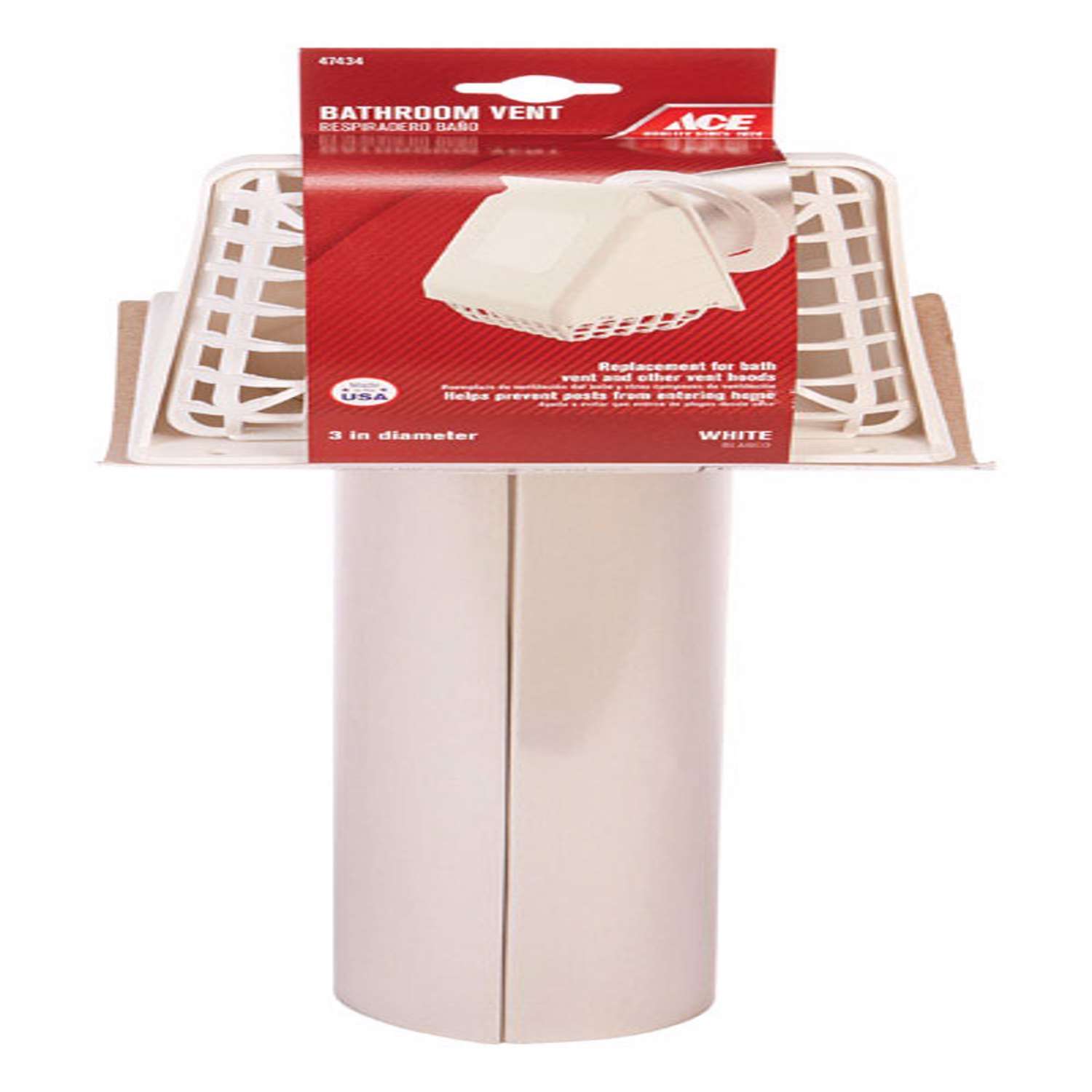 Ace 3 in. W X 6 in. L White Plastic Bathroom Vent Ace Hardware