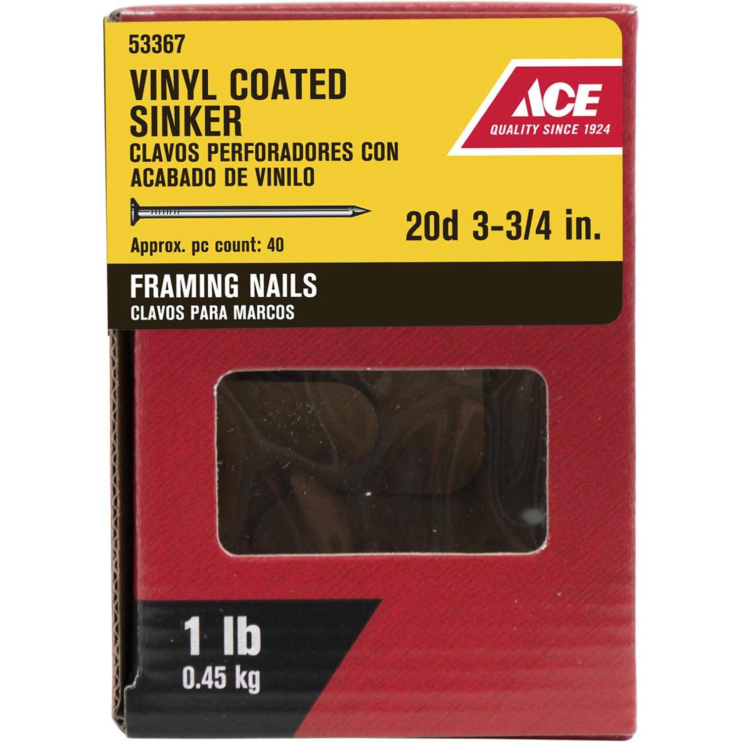 Ace 20D 3-3/4 in. Sinker Vinyl Steel Nail Checkered Head 1 lb Ace 20D 3-3/4 in. Sinker Vinyl Steel Nail Checkered Head 1 lb