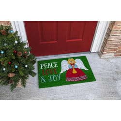 Entryways 17 in. W X 28 in. L Green Peace Love and Joy Coir Door Mat