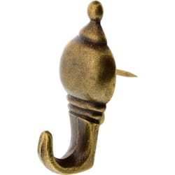 HILLMAN Antique Brass Gold Push Pin Picture Hook 10 lb 3 pk