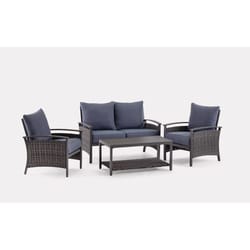 Living Accents Davenport Brown Aluminum Frame Conversation Chair Set Blue