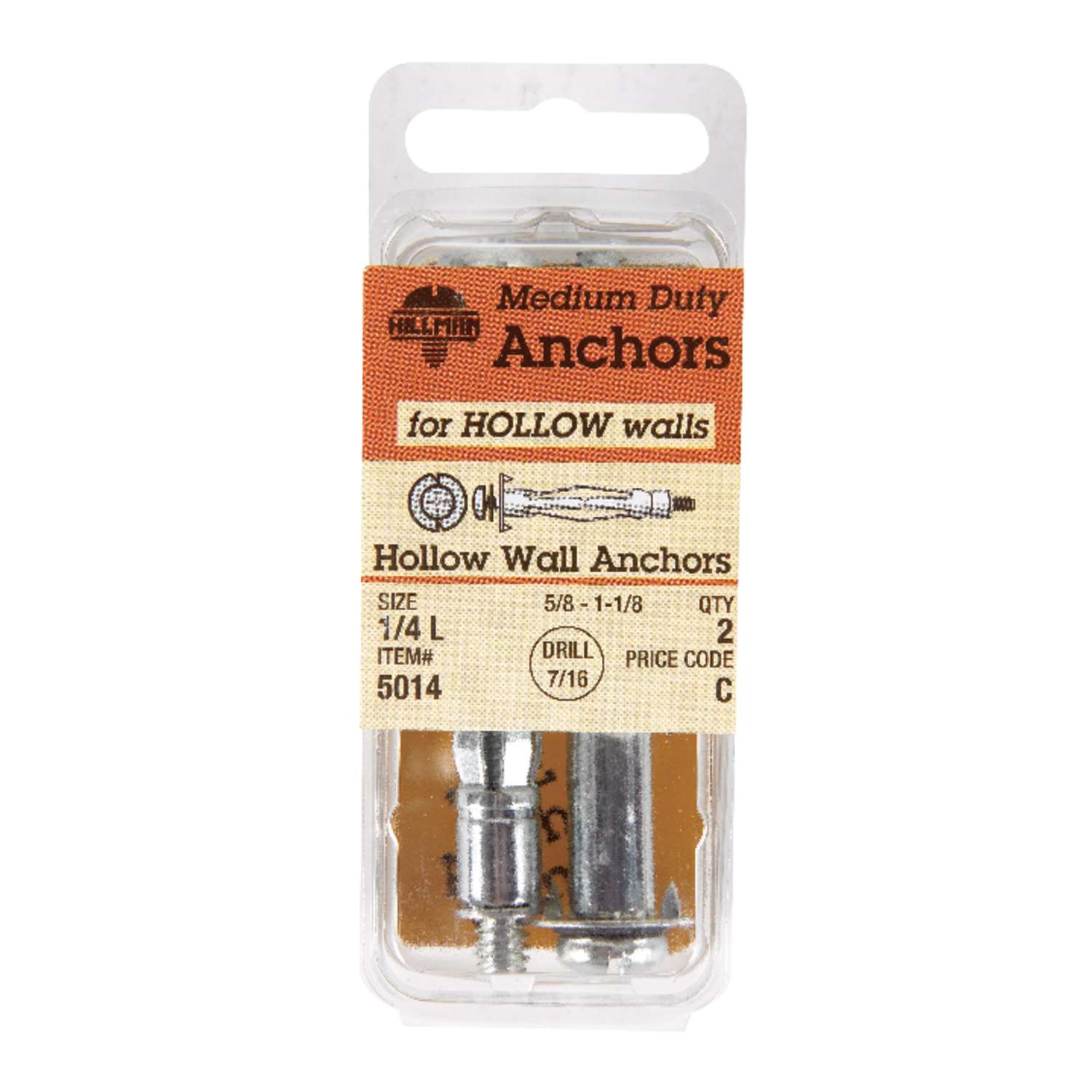 Hillman 1/4 in. D X 2 3/4 in. L Steel Pan Head Hollow Wall Anchors 2 pk Ace Hardware