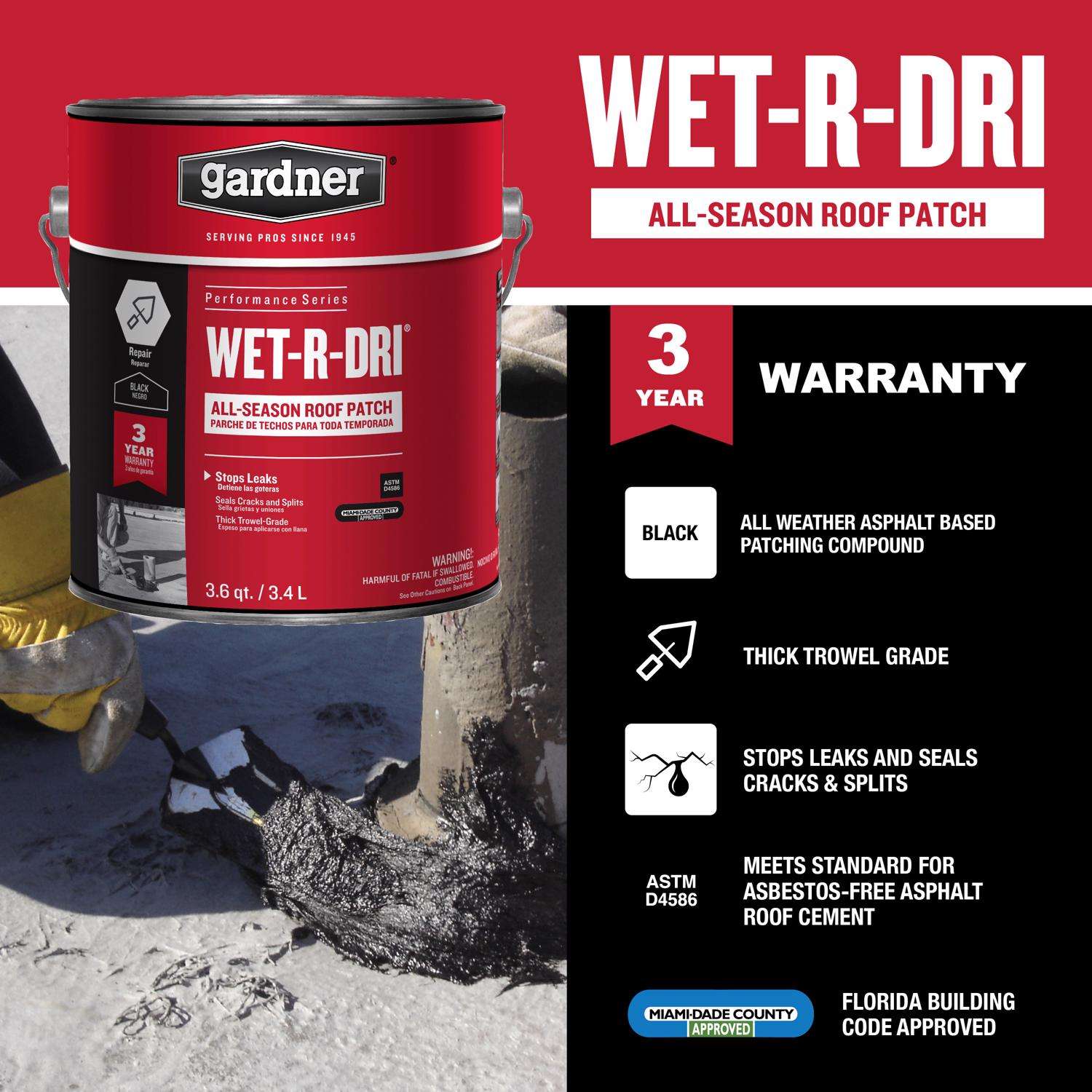Gardner WET-R_DRI Gloss Black Patching Cement All-Weather Roof