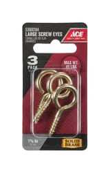 Ace 3/16 in. D X 1-5/8 in. L Polished Brass Screw Eye 45 lb. cap. 3 pk