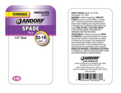 Jandorf 22-18 Ga. Uninsulated Wire Terminal Spade Silver 5 pk