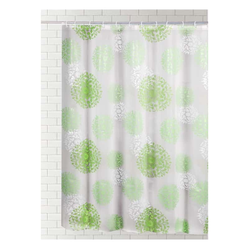 J & M Home Fashions 70 in. H X 72 in. W Green/White Botanical Shower
