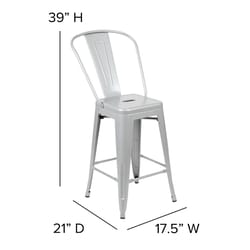 Flash Furniture 1 pc Silver Galvanized Steel Contemporary Bar Stool