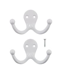 Ace 1-3/4 in. L Painted White Metal Small Double Garment Hook 2 pk