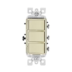 Leviton Decora 15 amps Single Pole Rocker Triple Combination Switch Ivory 1 pk