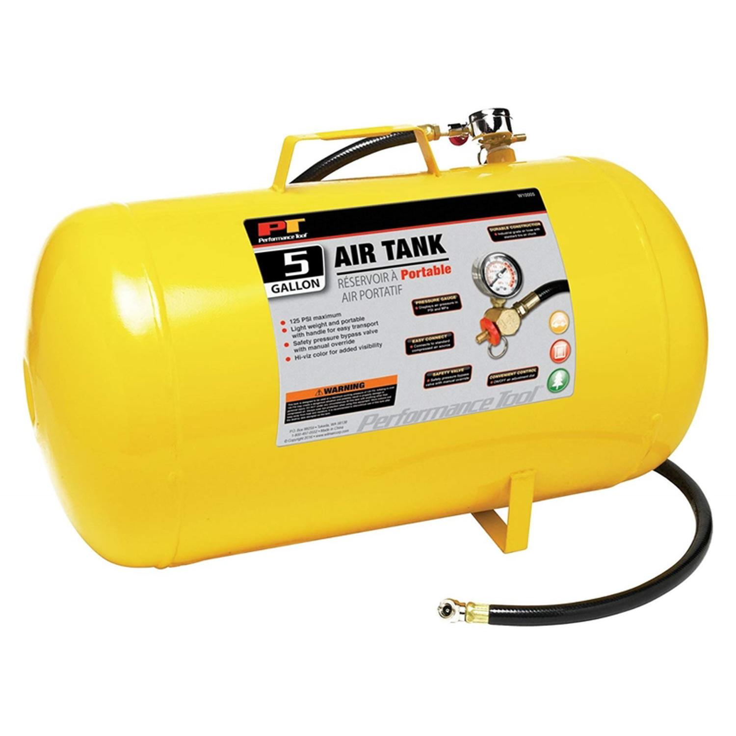 Ascot 5 Gallon Portable Air Tank - 125 PSI Max, With 4ft Hose, Ball Foot Chuck & Drain Valve