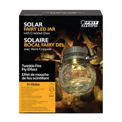 Feit Solar Fixtures 3.7 in. Solar Power Glass Round Coach Lantern Crackle Jar w/Fairy Lights Clear