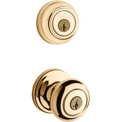 Kwikset SmartKey Juno Polished Brass Deadbolt and Entry Door Knob KW1 1-3/4 in.