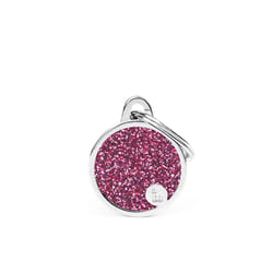 MyFamily Shine Pink Glitter Circle Metal Dog Pet Tags Small