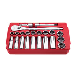 Milwaukee 1/2 in. drive SAE 6 Point Standard Socket and Ratchet Set 22 pc