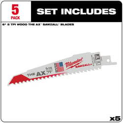 Milwaukee The AX 6 in. Bi-Metal Wood demolition Reciprocating Saw Blade 5 TPI 5 pk