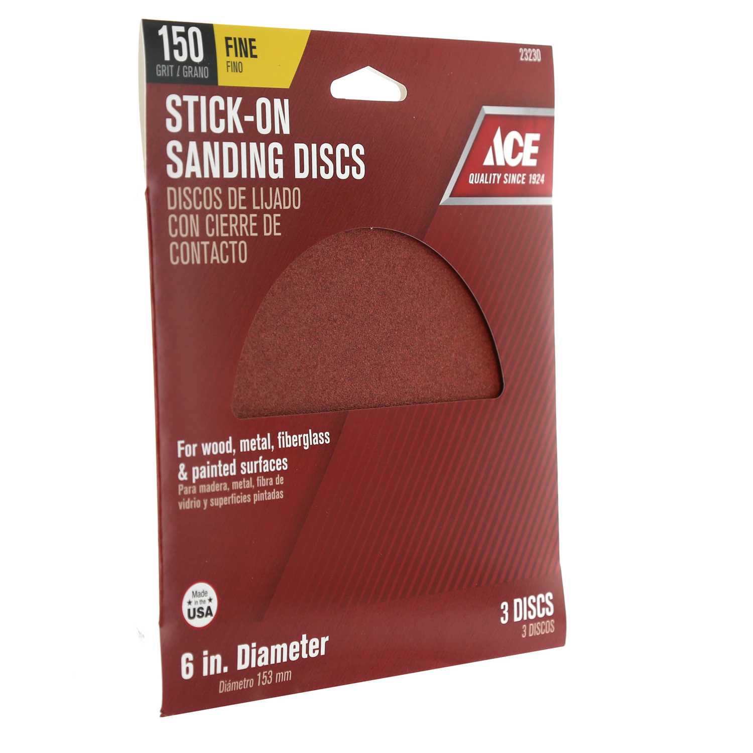 Ace 6 in. Aluminum Oxide Adhesive Sanding Disc 150 Grit Fine 3 pk Ace