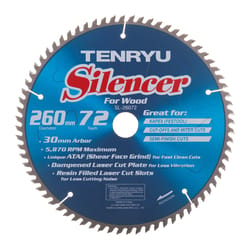 Tenryu 260 mm D X 30 mm Silencer Carbide Saw Blade 72 teeth 1 pc