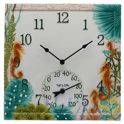 Taylor Seahorse Clock/Thermometer Polyresin Multicolored 14 in.