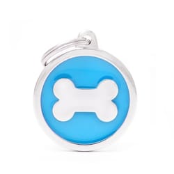 MyFamily Classic Light Blue/White Bone Metal Dog Pet Tags Large