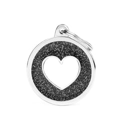 MyFamily Shine Black/White Glitter Circle with Heart Metal Pet Tags Large