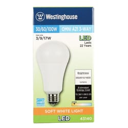 Westinghouse A21 E26 (Medium) Light Bulb 30/60/100 Watt Equivalence 1 pk