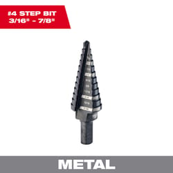 Milwaukee Jam-Free 3/16 - 7/8 in. X 6 in. L Metal Step Drill Bit 3-Flat Shank 1 pc