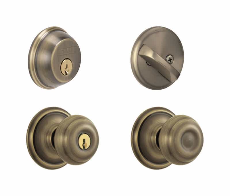 Schlage Georgian Antique Brass Knob And Single Cylinder Deadbolt
