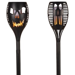 The Gerson Company Orange 31 in. LED Solar Scary Pumpkin Face Torch Pathway Decor