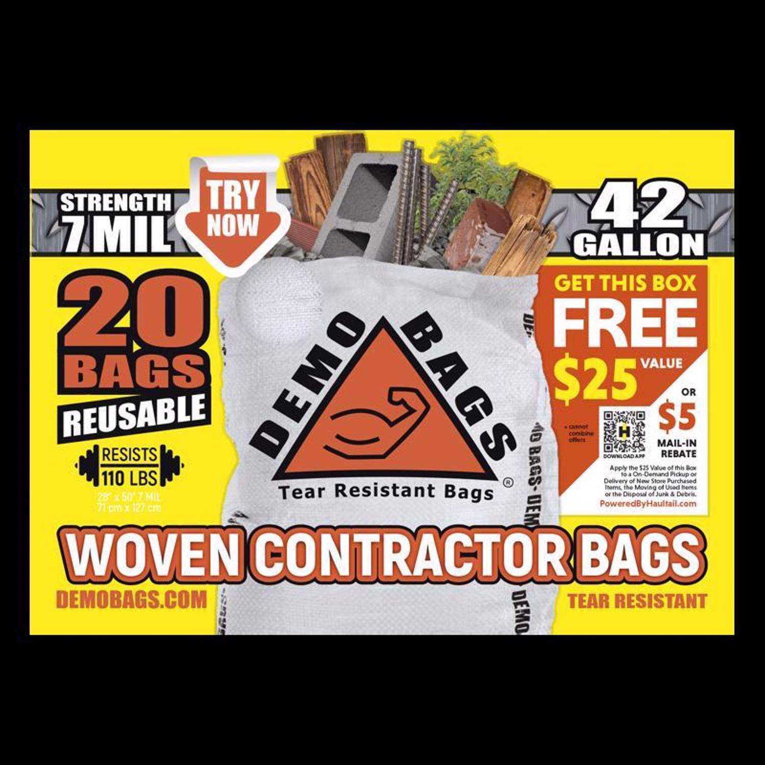Hyper Tough 42-Gallon Flap Tie Contractor Bags, 3 mil, 20 Bags