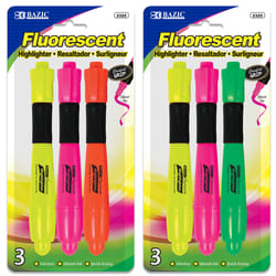 Bazic Products Comfort Grip Neon Color Assorted Chisel Tip Highlighter 3 pk