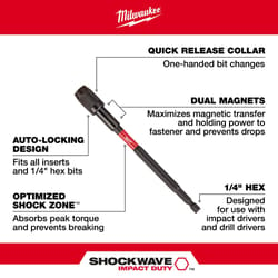 Milwaukee Shockwave 2.88 in. Alloy Steel Impact Magnetic Locking Bit Holder 1/4 in. Hex Shank 1 pc