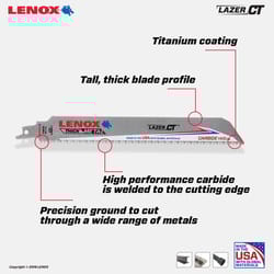 Lenox Lazer CT 9 in. Carbide Tipped Reciprocating Saw Blade 8 TPI 1 pc