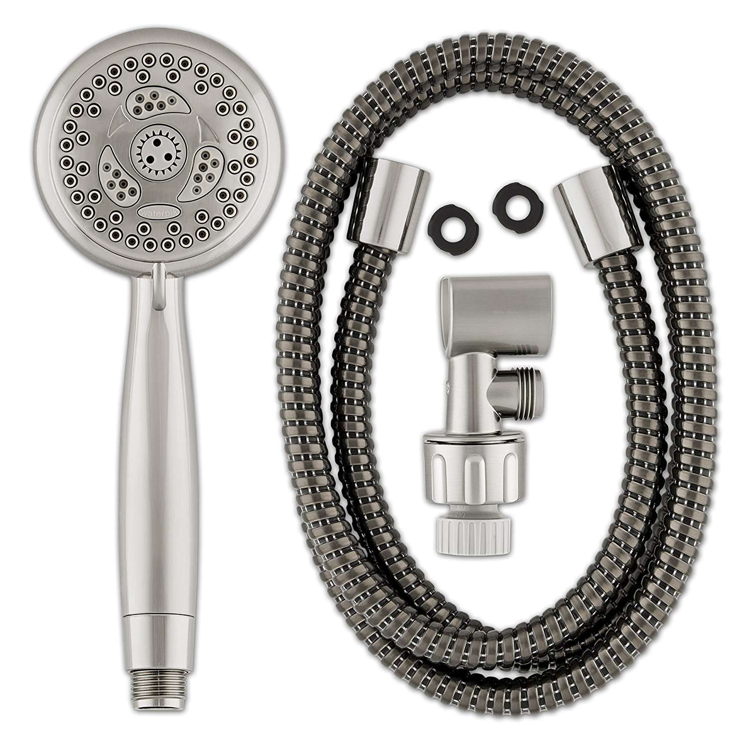 Collections Etc Handheld Shower Head Holder with Wall-Mount and Extra-Long  Hose - Offers 5 Water Pressure Settings for Spa-Quality Shower, Silver 