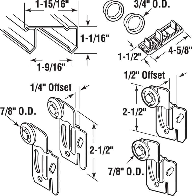 Adjustable By-Pass Closet Track Kit For 2-Doors, 72 Inch, Brass