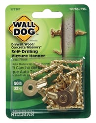 Hillman WALL DOG Brass-Plated Gold Self-Drilling Picture Hanger 50 lb 10 pk