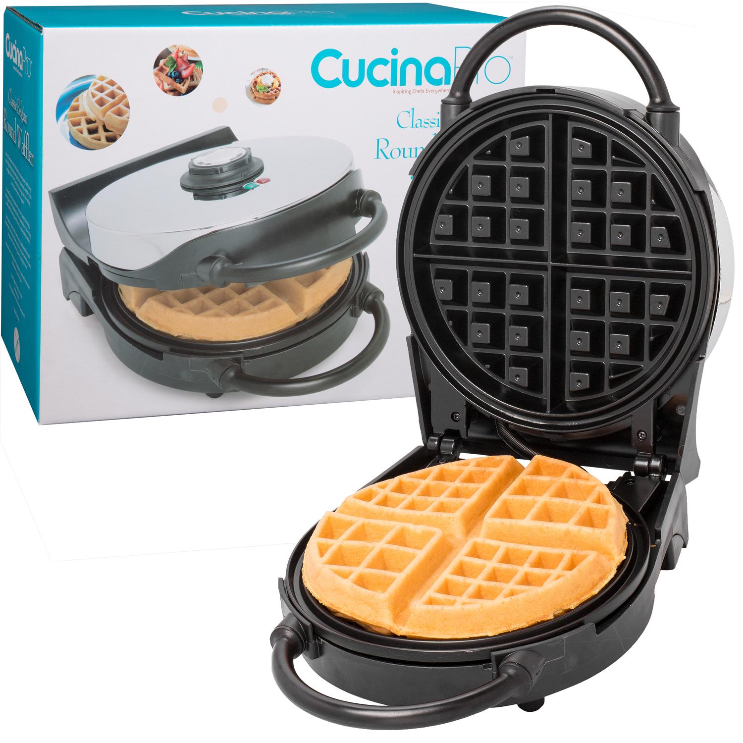 CucinaPro Round 4 waffle Brushed Silver Stainless Steel Belgian Waffle Maker Sansujyuku sansujyuku.com