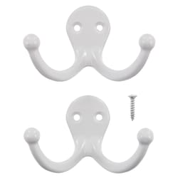 Ace 1-3/4 in. L Painted White Metal Small Double Garment Hook 2 pk