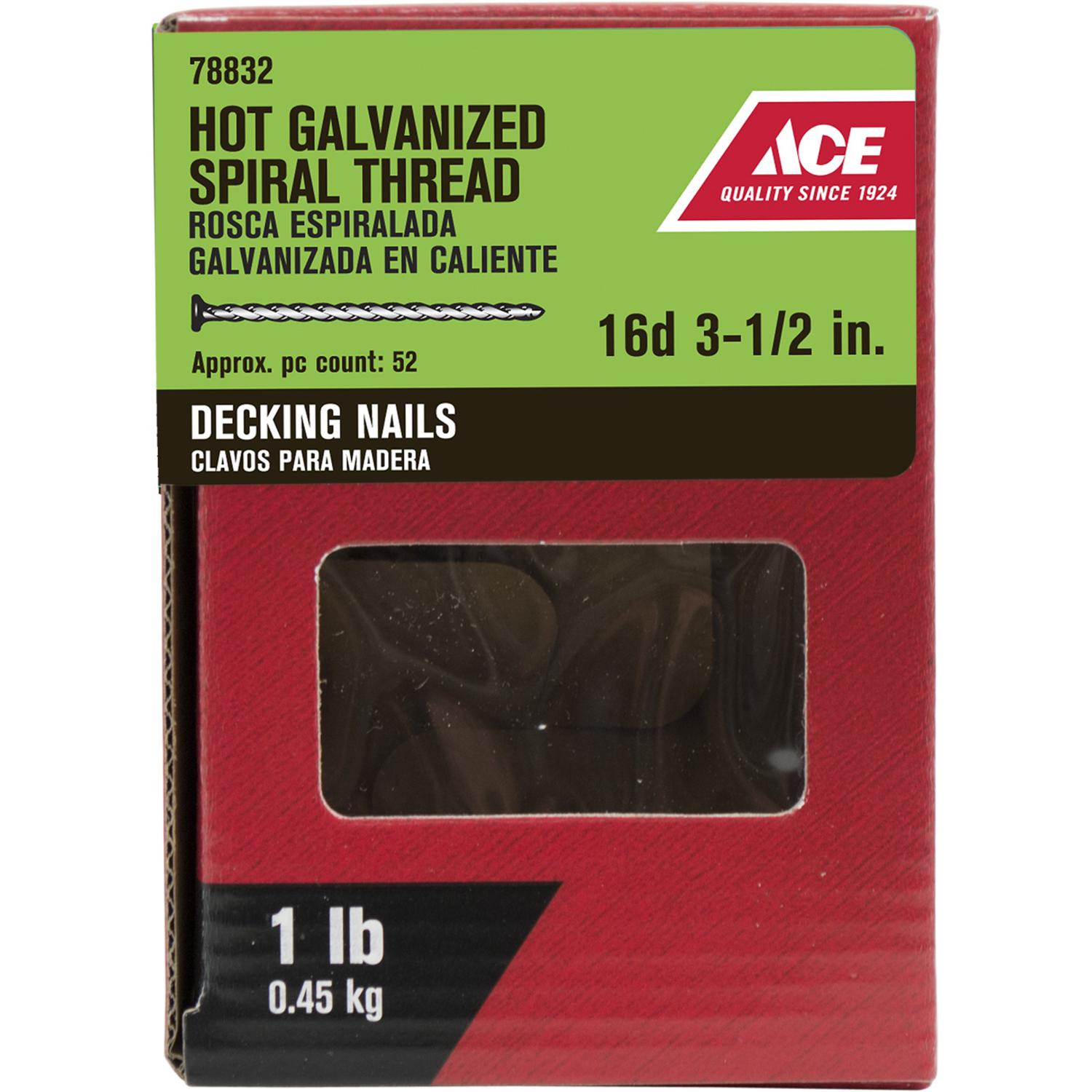 Ace 10D 3 in. Deck Hot-Dipped Galvanized Steel Nail Flat Head 5 lb Ace 10D 3 in. Deck Hot-Dipped Galvanized Steel Nail Flat Head 5 lb