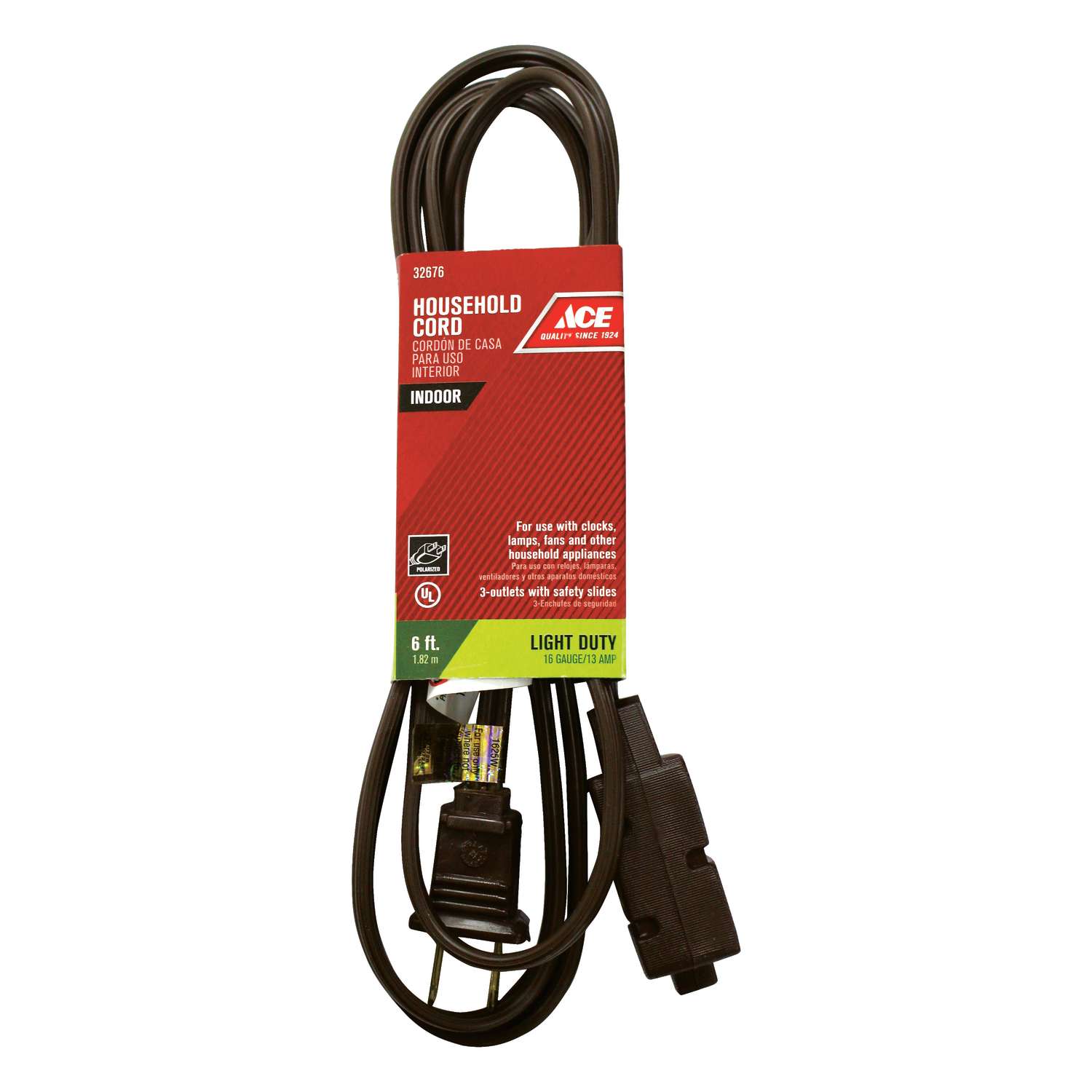 Ace Indoor 6 ft. L Brown Extension Cord 16/2 SPT-2 - Ace Hardware