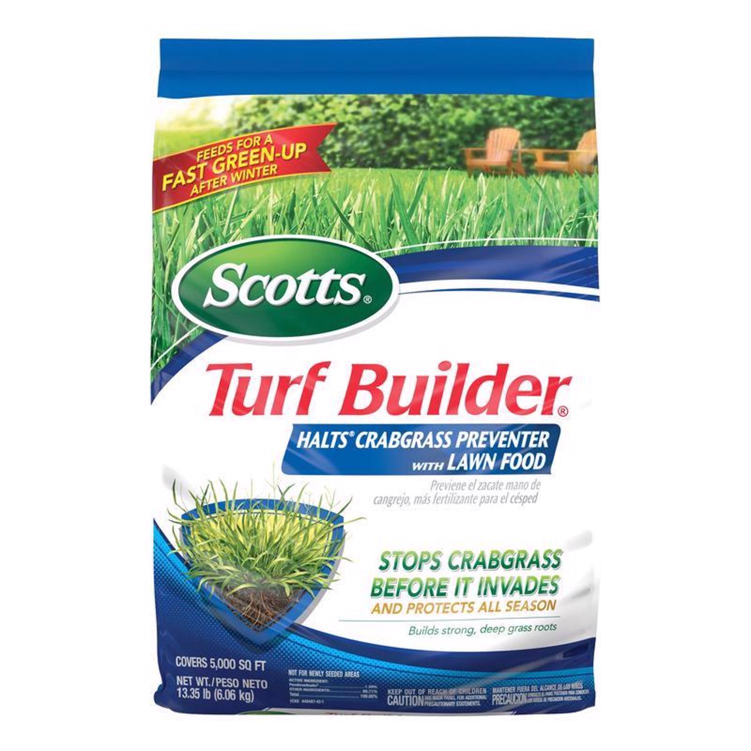 scotts turf builder halts crabgrass preventer lawn food for multiple grass types 5000 sq ft ( 2 pack