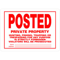 Hillman English White Private Property Sign 10 in. H X 14 in. W