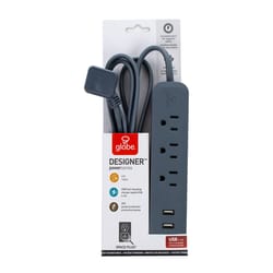 Globe Electric Designer Series 6 ft. L 3 outlets Power Strip with USB Ports Gray 300 J