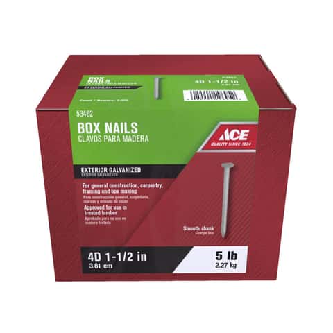 Ace 4D 1-1/2 in. Box Hot-Dipped Galvanized Steel Nail Flat Head 1 lb Ace 4D 1-1/2 in. Box Hot-Dipped Galvanized Steel Nail Flat Head 1 lb