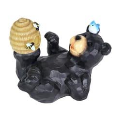 Exhart WindyWings Resin Black/Yellow 7.5 in. Bear Playing with an Illuminating Bee Hive Statue