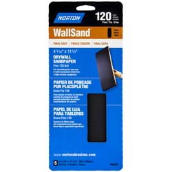 Norton WallSand 11-1/4 in. L X 4-3/16 W 120 Grit Aluminum Oxide Drywall Sandpaper 5 pk